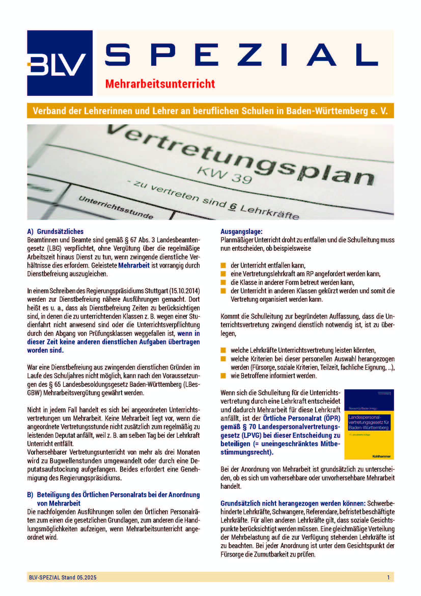 BLV-Spezial: Mehrarbeit (1 Ex.)