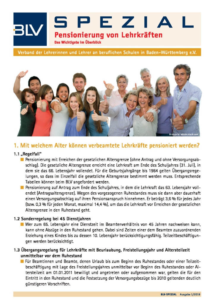 BLV-Spezial: Pensionierung von Lehrkräften (1 Ex.)